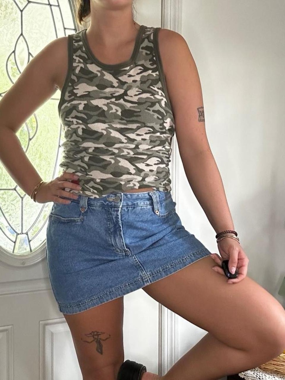 Structure Olive Green Camo Ribbed Tank Top